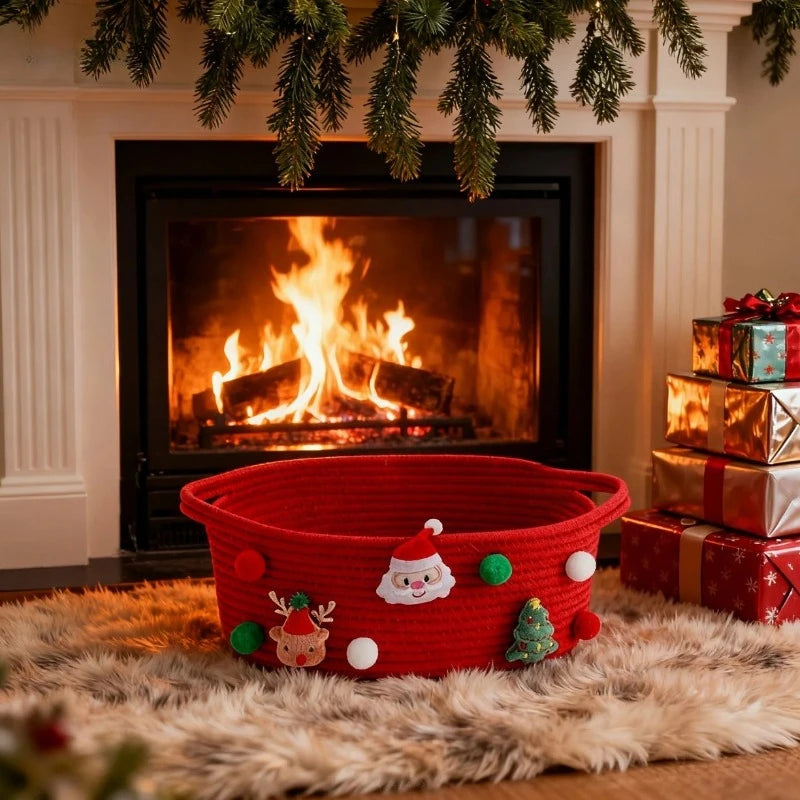 Cesta de Natal Decorativa para Presentes e Doces