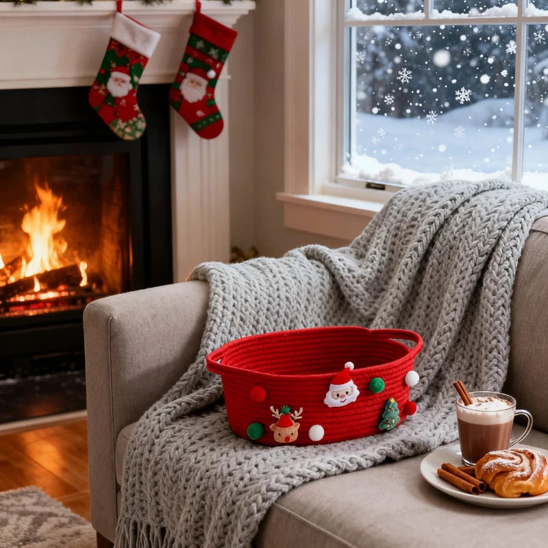 Cesta de Natal Decorativa para Presentes e Doces