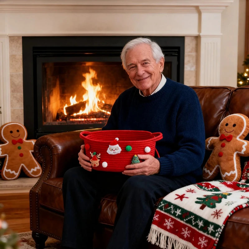 Cesta de Natal Decorativa para Presentes e Doces